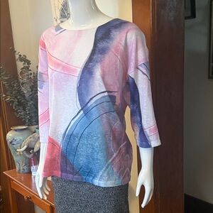FDJ size XL Abstract Pink and Blue Women's Top